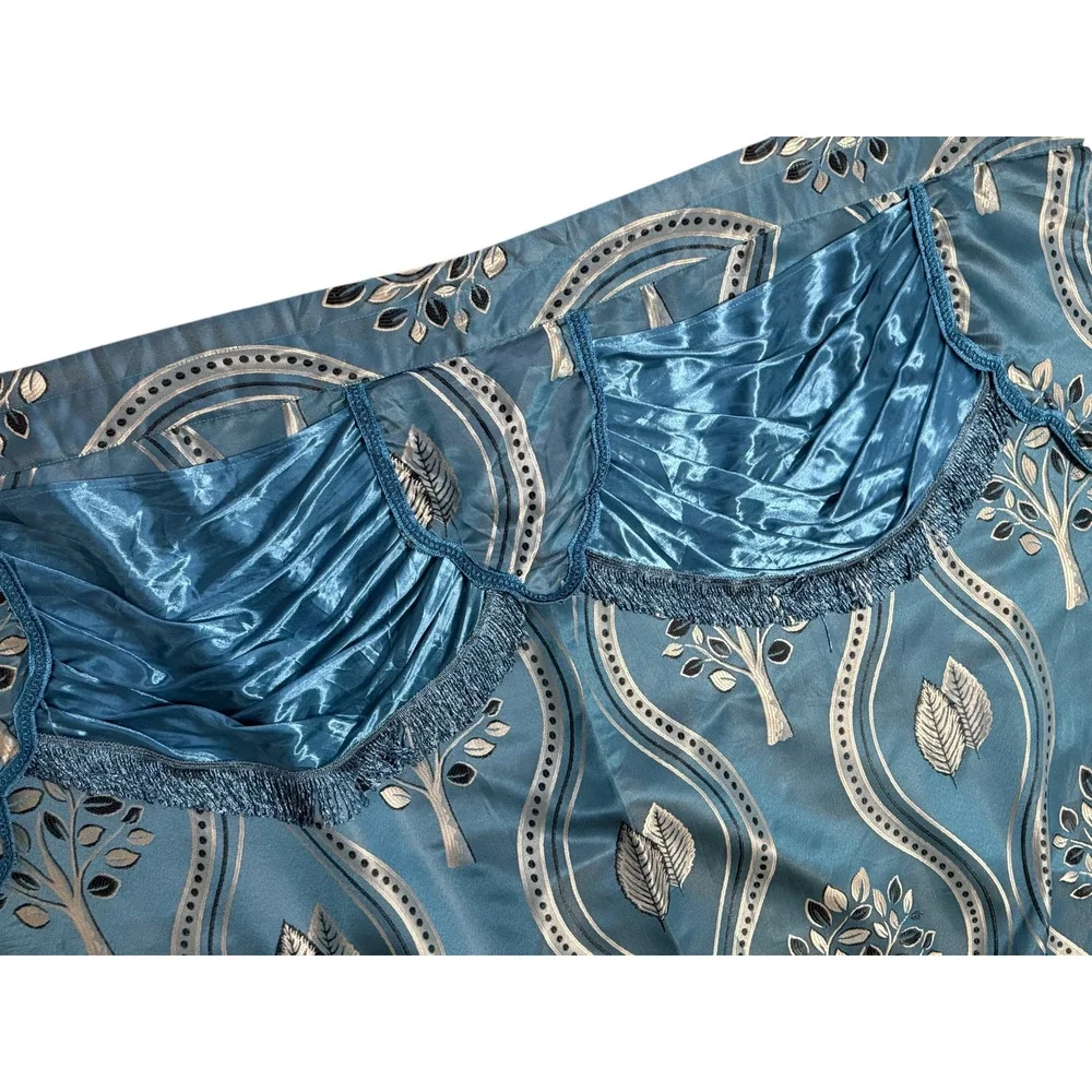 Single Beautiful Curtain Drape with Attached Sash Valance 1 Panel Blue Silver